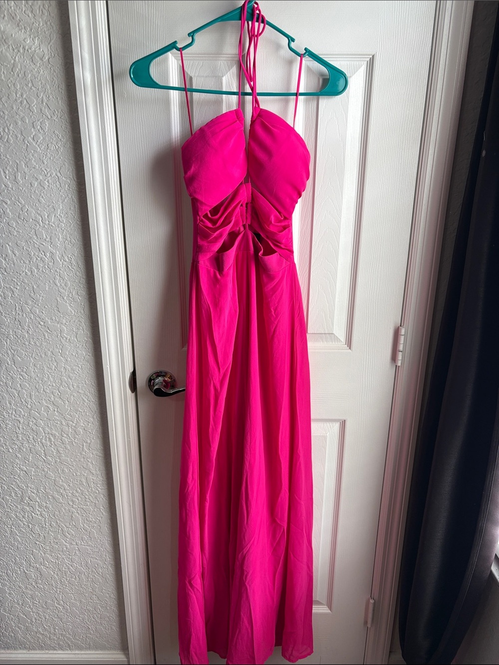 Hot Pink Halter Cutout Maxi Style Jumpsuit